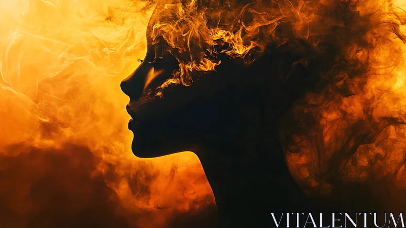 Silhouette Profile Engulfed in Flame.