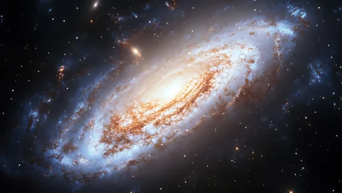 Spiral galaxy core glowing with dense blue star fields.