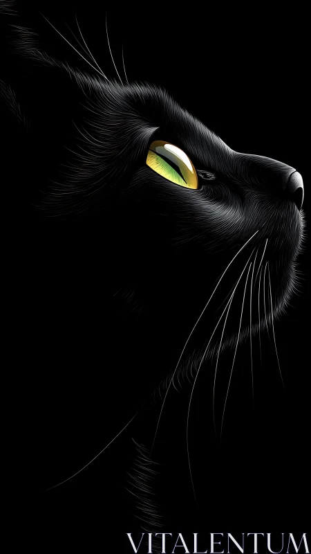 Black Cat with Glowing Eyes in Darkness.