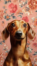 Digital dachshund portrait aligns with floral patterned backdrop