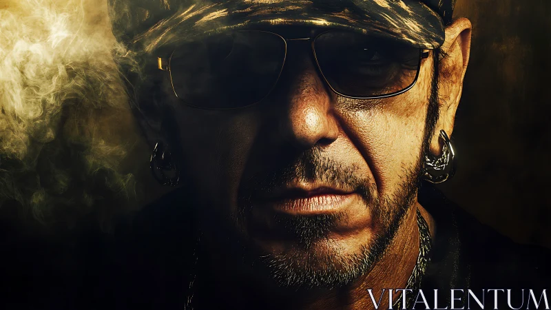 Hardened man portrait framed by smoke and low light.