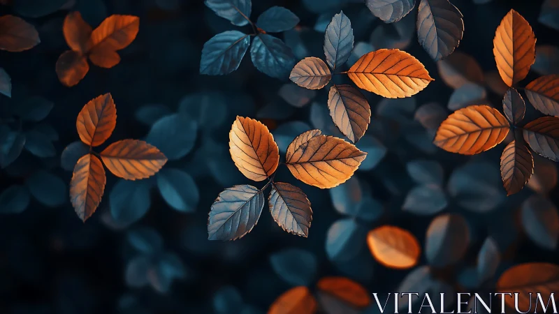 Orange and blue leaves form a high contrast abstract pattern