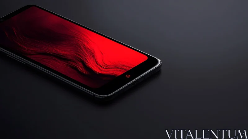 Modern smartphone with vivid red abstract wallpaper, dark minimal style.