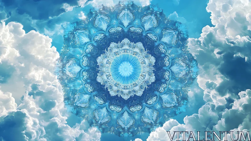 Celestial blue mandala blooms between drifting cloud kingdoms.