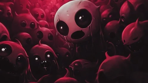 Lonely pale spirit adrift in a sea of crimson shadows.