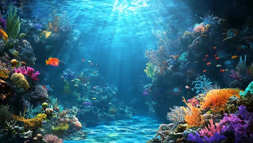 Colorful coral reef scene with tropical fish underwater.