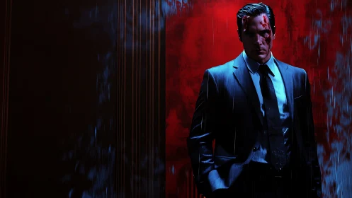 Rain-drenched antihero walks out of the crimson storm alone