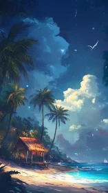 Tropical Beach Structure with Nocturnal Sky