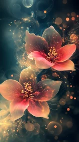 Luminous blossoms drift through ethereal cosmic bokeh glow.