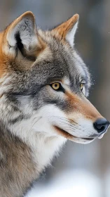 High-resolution winter portrait of grey wolf head profile