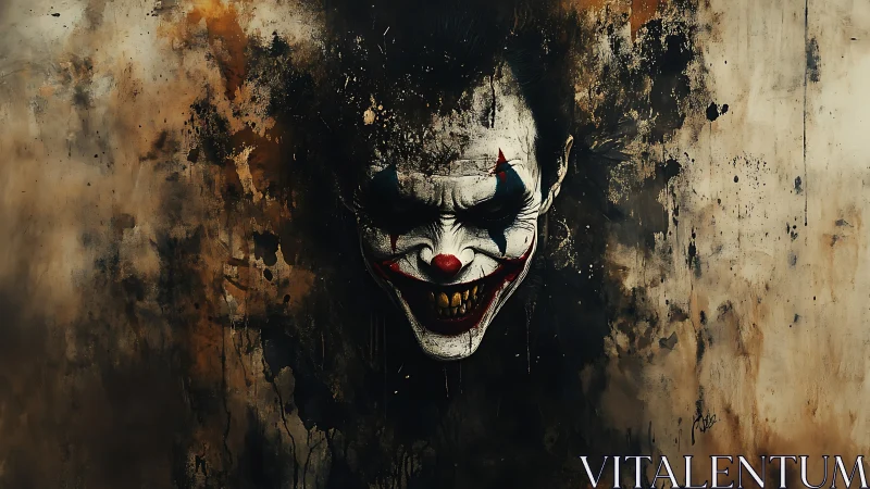 Sinister clown portrait emerges from decayed abstract wall