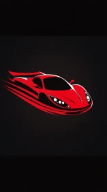 Red stylized sports car graphic on dark gradient background.