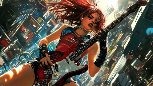 Electric street solo captures a fierce neon city performance