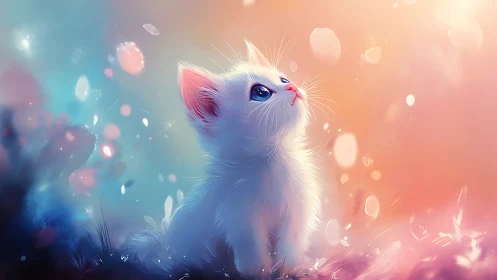White Feline Subject with Gradient Atmospheric Environment.
