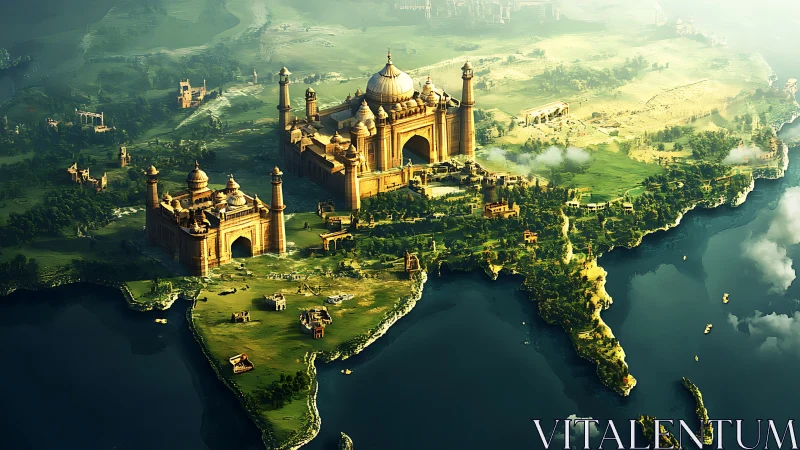 Isometric subcontinental landscape with monumental Mughal-inspired megastructure