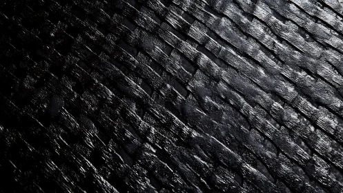 Macro view of wet textured dark surface with diagonal reflective ridges
