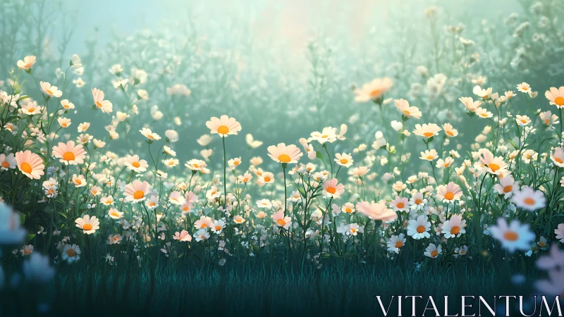 Soft Focus Daisy Field in Golden Light.