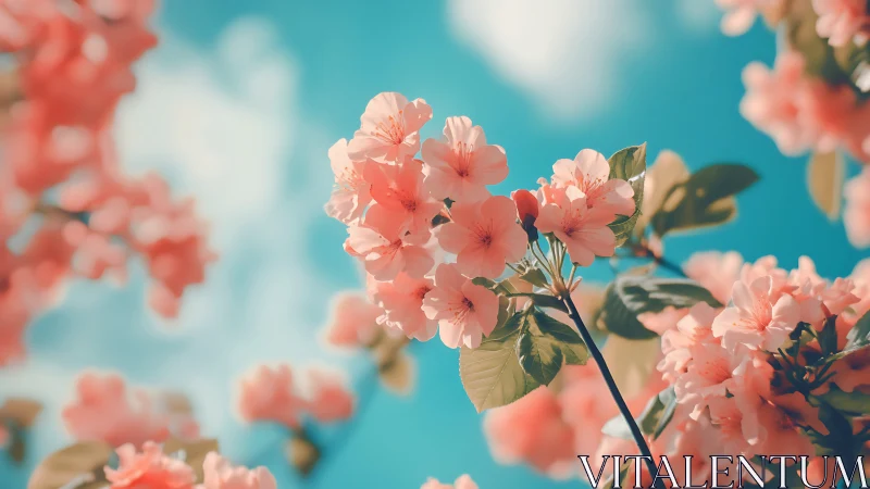 Pink Blossom Clusters Against Turquoise Sky.