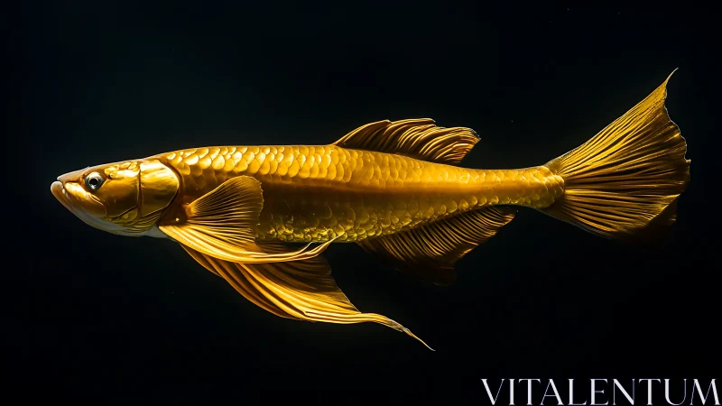 Golden arowana glides like liquid metal through midnight water