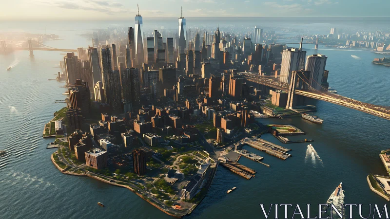 Sunlit towers stretch seaward as the island hums with motion