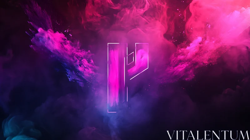 Neon vapor typography emblem in magenta spectral plumes.