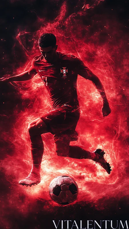 Flaming striker spins stardust into a blazing red dribble