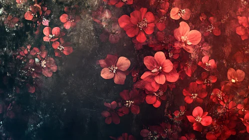 Crimson Blooms Dance Across Moody Canvas.