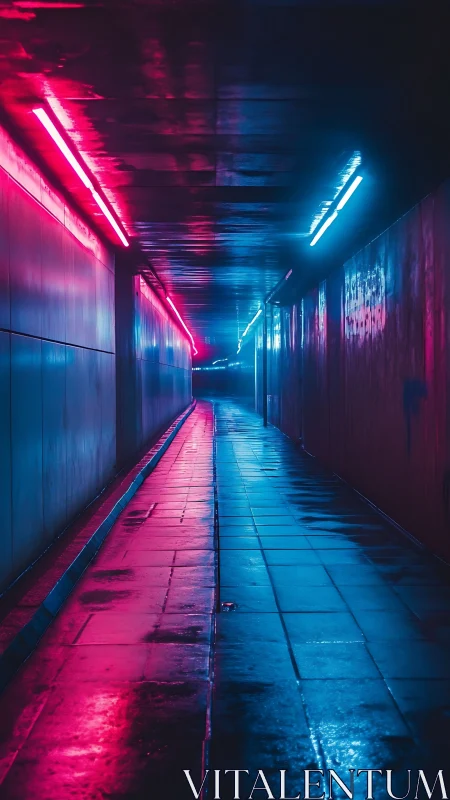 Neon-slick tunnel where magenta and cyan quietly duel.