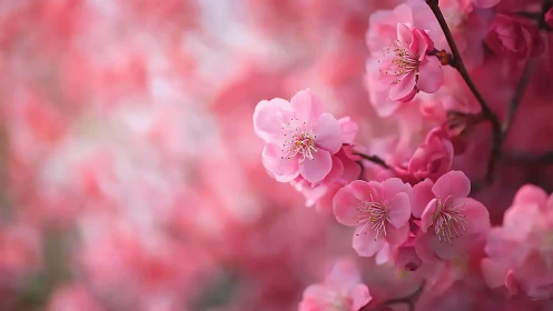 Cherry Blossoms in Soft Focus: Pink Bloom Detail.