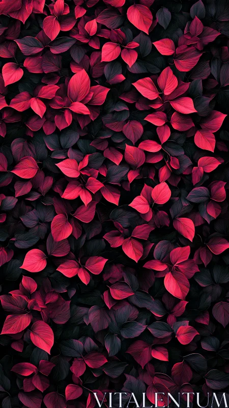 Digital foliage field with crimson leaf tessellation pattern.