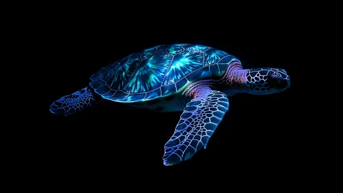 Neon sea turtle profile in high-contrast digital painting.