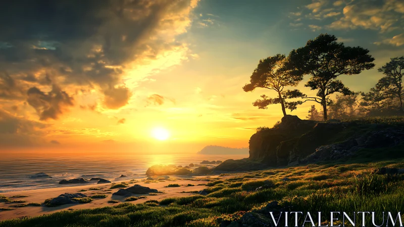 Coastal cliff shoreline under golden-hour low sun illumination