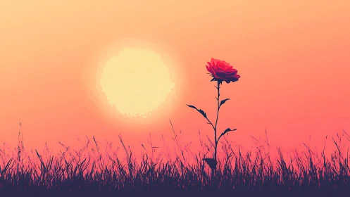 Golden sunset glow embracing a single hopeful rose.