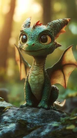 Micro-scale forest dragon rendered with high-detail 3D lighting.