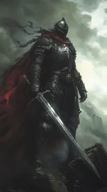 Storm-lit dark knight stands guard with a weathered greatsword