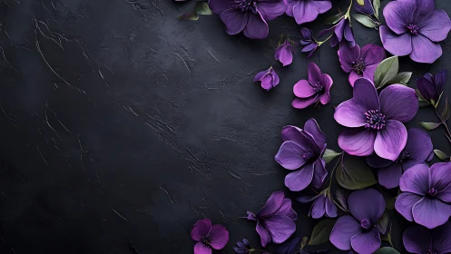 Purple Flowers Dance Across Dark Textured Canvas
