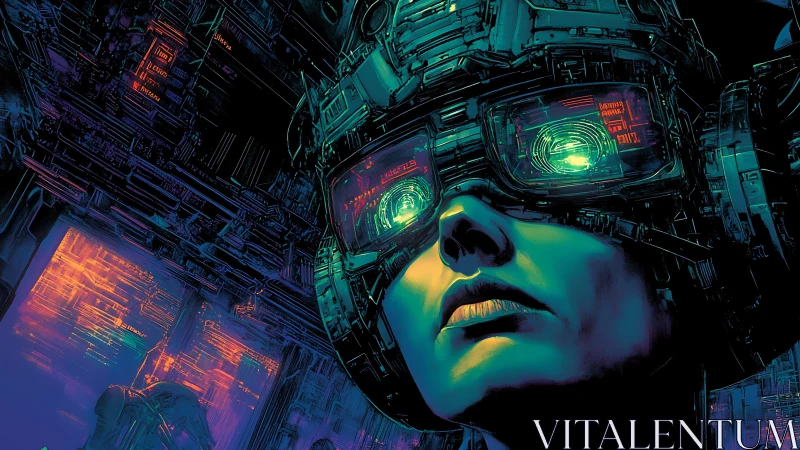 Neon dreamer explores a glowing cyberpunk datascape.