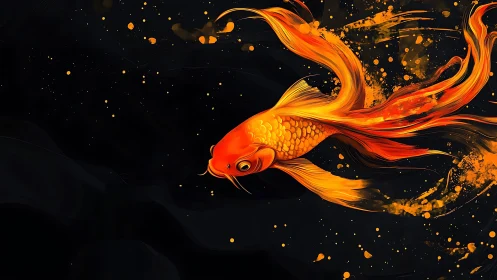 Solar flare koi streaks through midnight water and starlit ink.