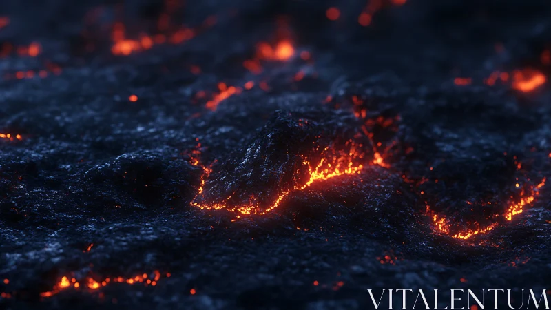 Molten lava flows across dark volcanic rock surface.