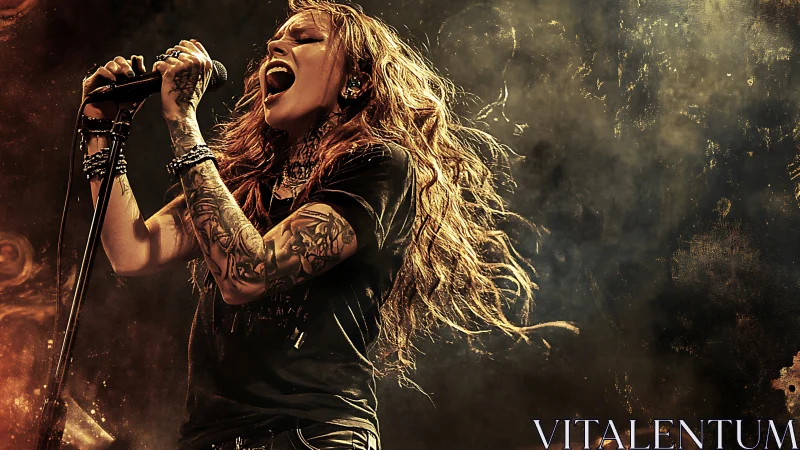 Tattooed rock singer unleashes powerful vocals onstage