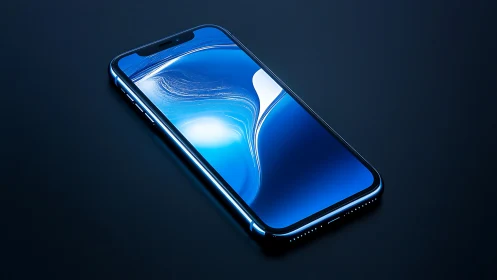 Premium Smartphone with Blue Display and Notch Design on Dark Surface