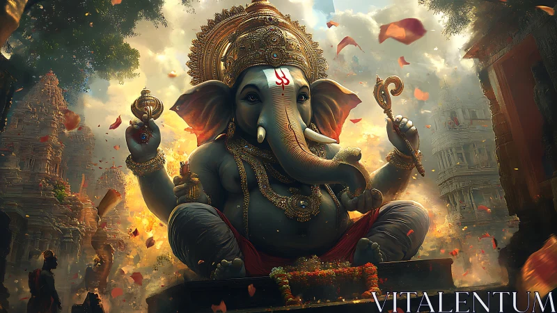 Majestic Ganesha deity rendered in cinematic digital painting