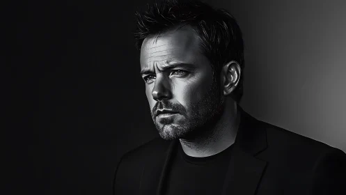 Brooding monochrome gaze carves light from the shadows