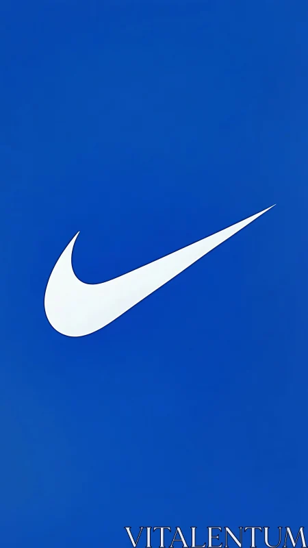 White swoosh logo on uniform blue background, centered layout.