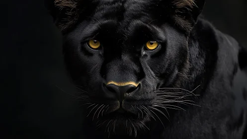 Striking Black Panther Portrait with Golden Eyes.