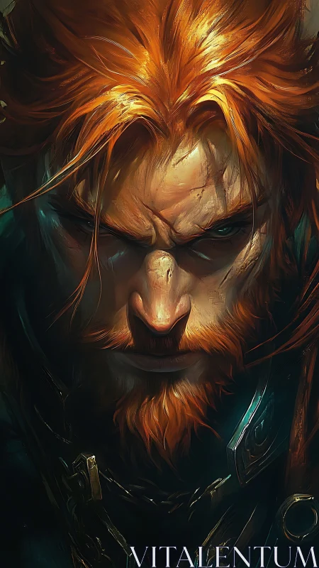 Incandescent warrior portrait with high-contrast digital rendering.