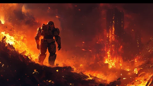 Armored Hero Walks Through Inferno.