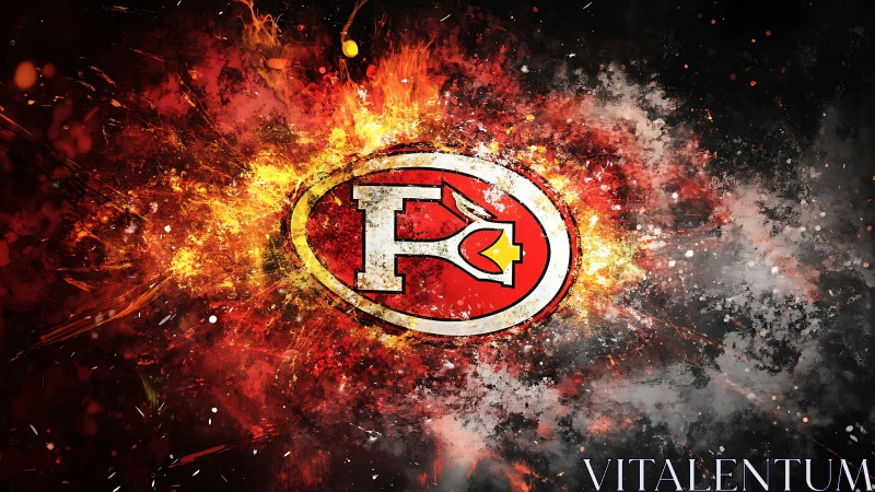 Explosive red emblem with stylized H crest in particle detonation.