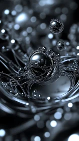 Chrome orbits bloom in a midnight fractal splash of light.