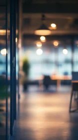 Shallow depth field rendering reveals interior architectural space through glass aperture